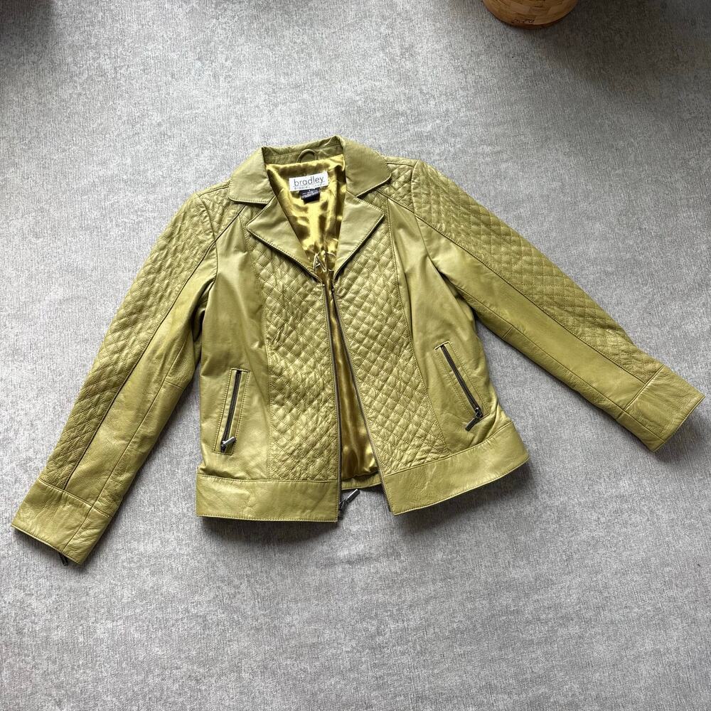 NWOT Green Genuine Quilted Leather Jacket - Picture 1 of 6